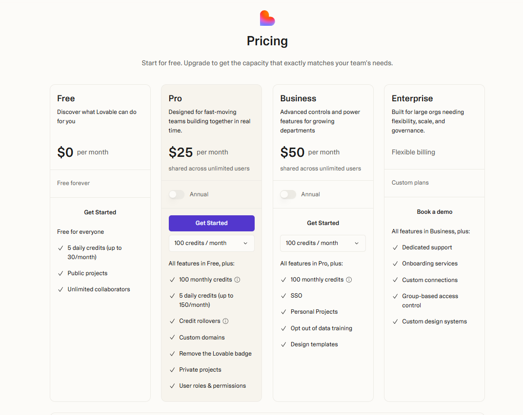 A screenshot of the Lovable AI dashboard showing various AI models available to developers.